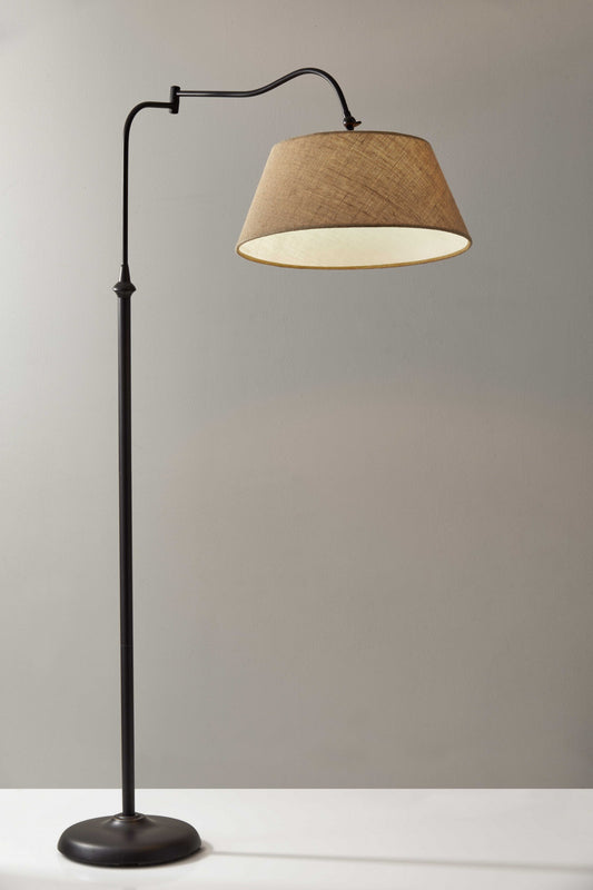 61" Bronze Arched Floor Lamp With Brown Fabric Empire Shade