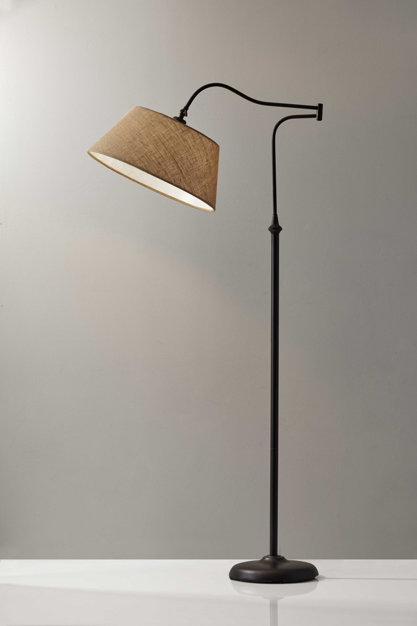 61" Bronze Arched Floor Lamp With Brown Fabric Empire Shade