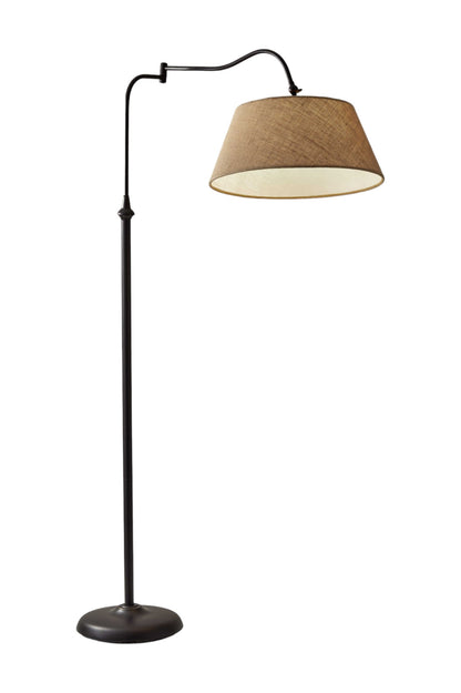 61" Bronze Arched Floor Lamp With Brown Fabric Empire Shade