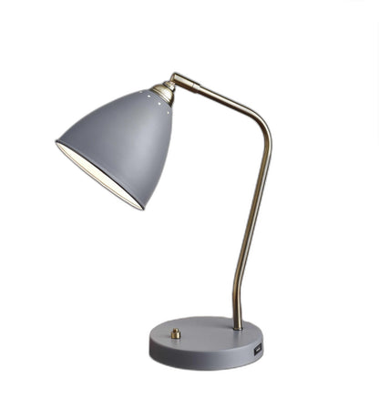 Grey Metal And Antique Brass Adjustable Usb Port Desk Lamp