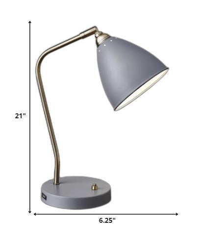 Grey Metal And Antique Brass Adjustable Usb Port Desk Lamp