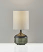 Petite Black Wood Smoked Glass Base With Lightly Textured Round Shade Table Lamp