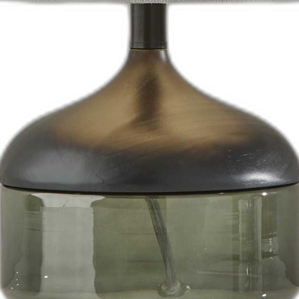 Petite Black Wood Smoked Glass Base With Lightly Textured Round Shade Table Lamp