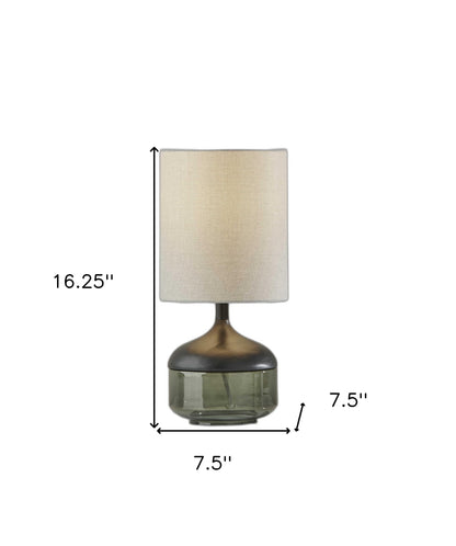 Petite Black Wood Smoked Glass Base With Lightly Textured Round Shade Table Lamp