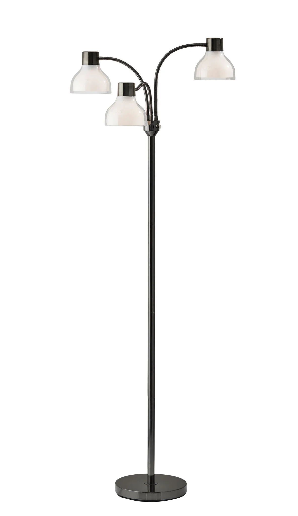 69" Black Three Light Tree Floor Lamp With White Bowl Shade