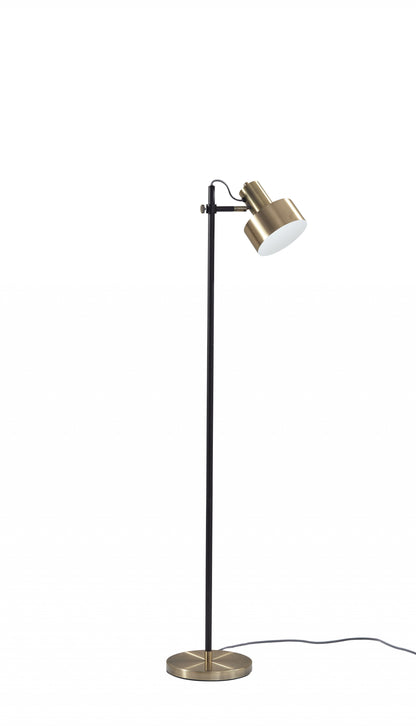 Retro Floor Lamp with Matte Black Pole and Adjustable Jumbo Antique Brass Metal Shade