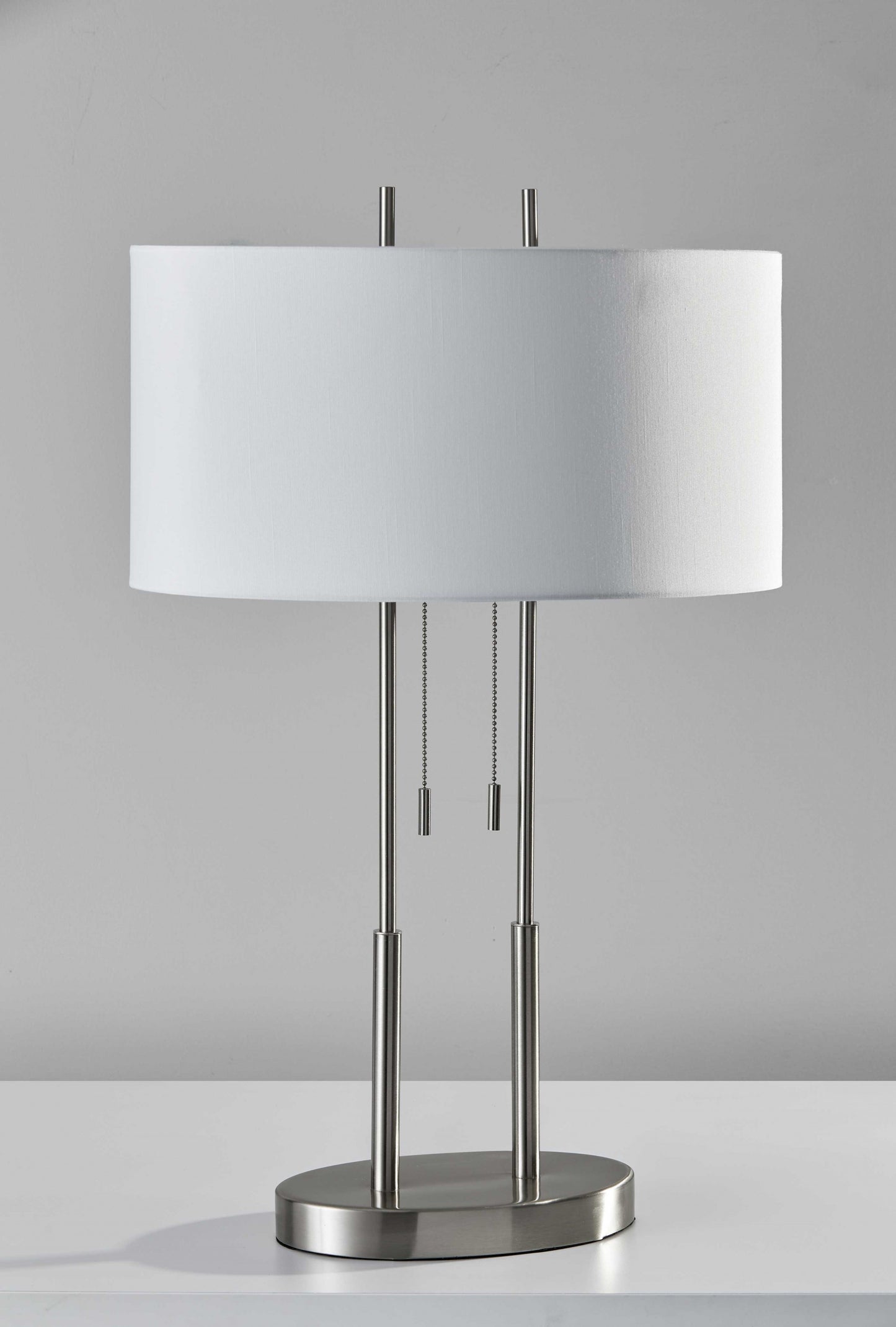 27" Silver Metal Bedside Table Lamp With White Shade