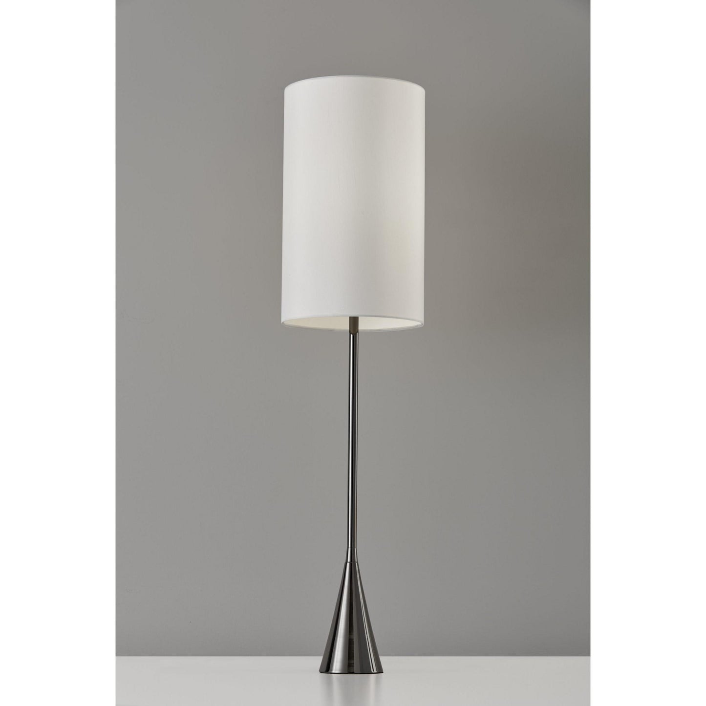 Black Nickel Finish Metal Tall White Shade Table Lamp