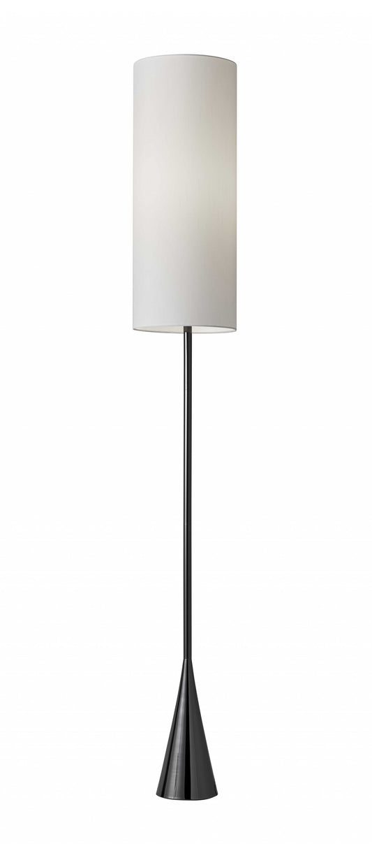 74" Black Nickel Floor Lamp With White Fabric Shade