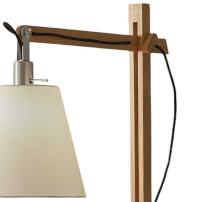 Natural Wood Floor Lamp With Adjustable Hinged Arm