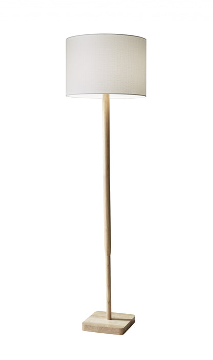 59" Brown Solid Wood Floor Lamp With Dark Gray Fabric Drum Shade