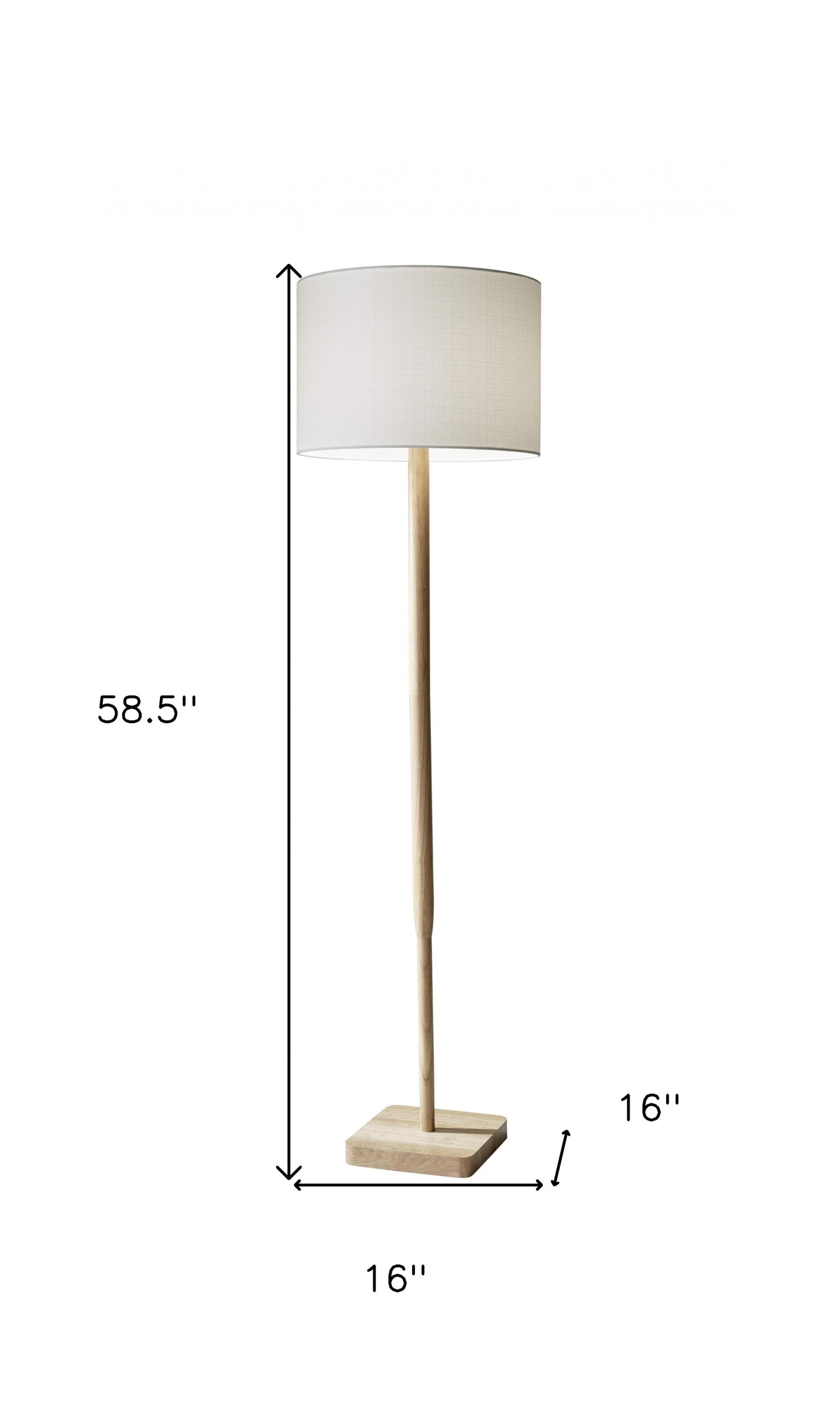 59" Brown Solid Wood Floor Lamp With Dark Gray Fabric Drum Shade