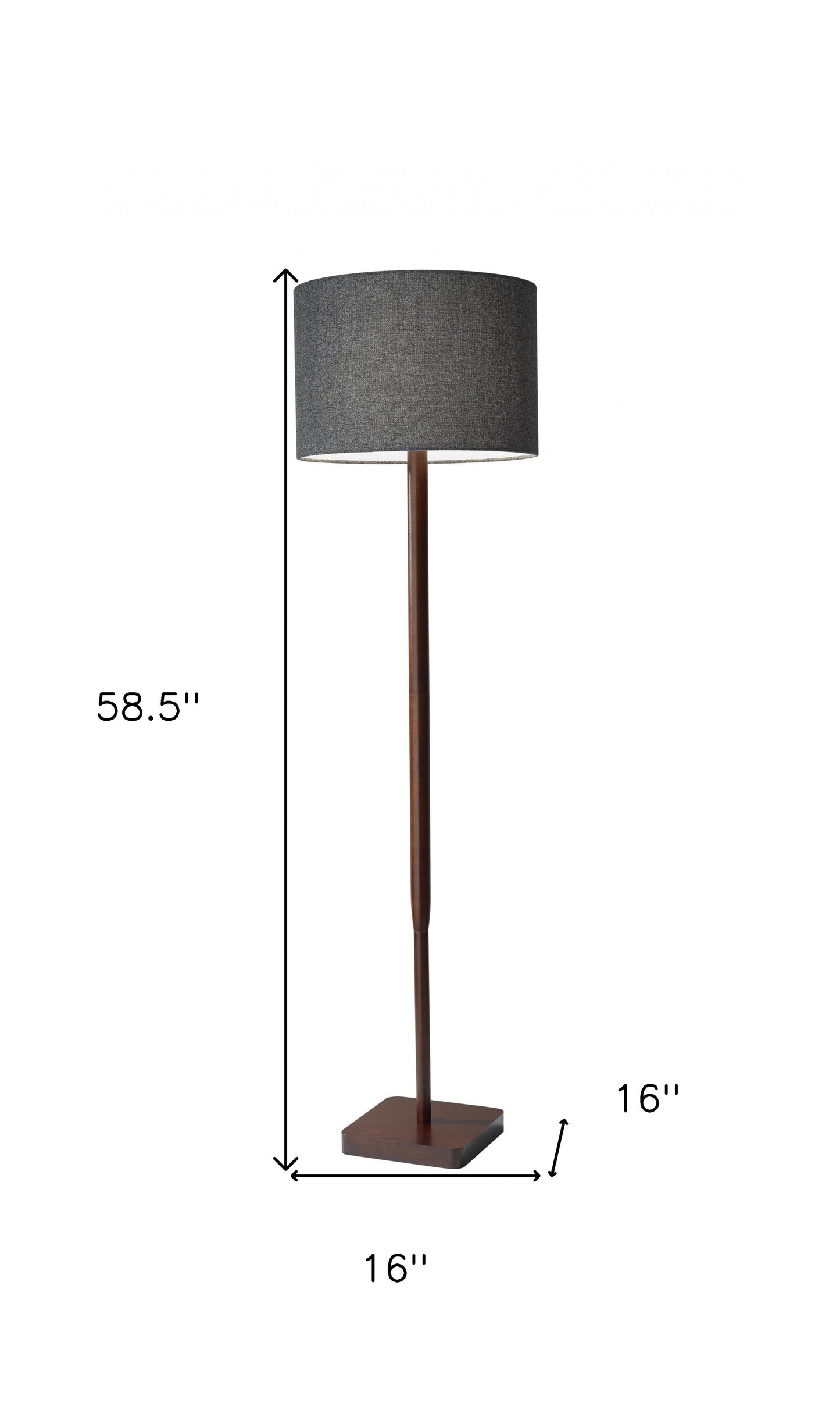 59" Brown Solid Wood Floor Lamp With Dark Gray Fabric Drum Shade