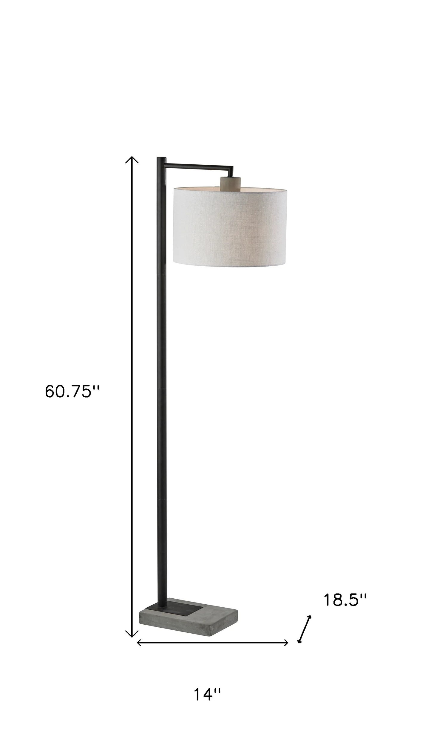 61" Grey And Black Arc Floor Lamp With White Fabric Drum Shade