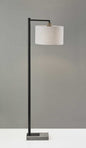 61" Grey And Black Arc Floor Lamp With White Fabric Drum Shade