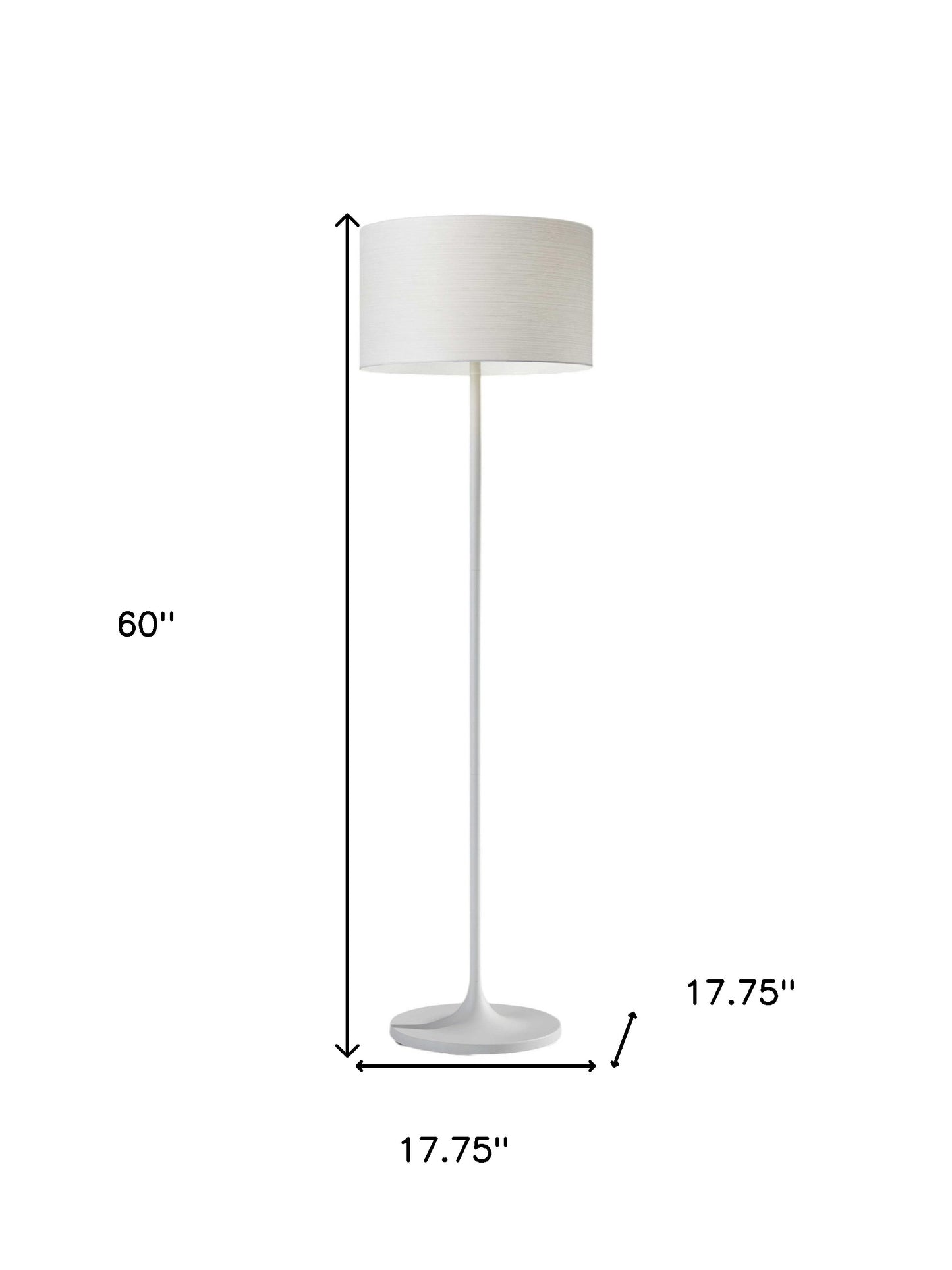 60" White Metal Floor Lamp With White Drum Shade