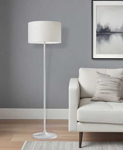 60" White Metal Floor Lamp With White Drum Shade