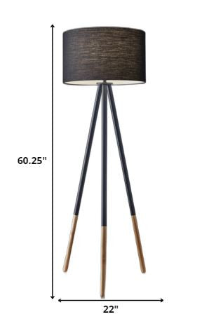 60" Black Tripod Floor Lamp With Black Drum Shade