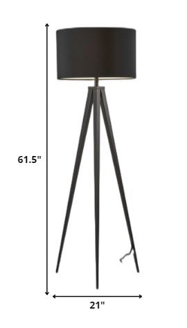 62" Black Tripod Floor Lamp With Black Drum Shade