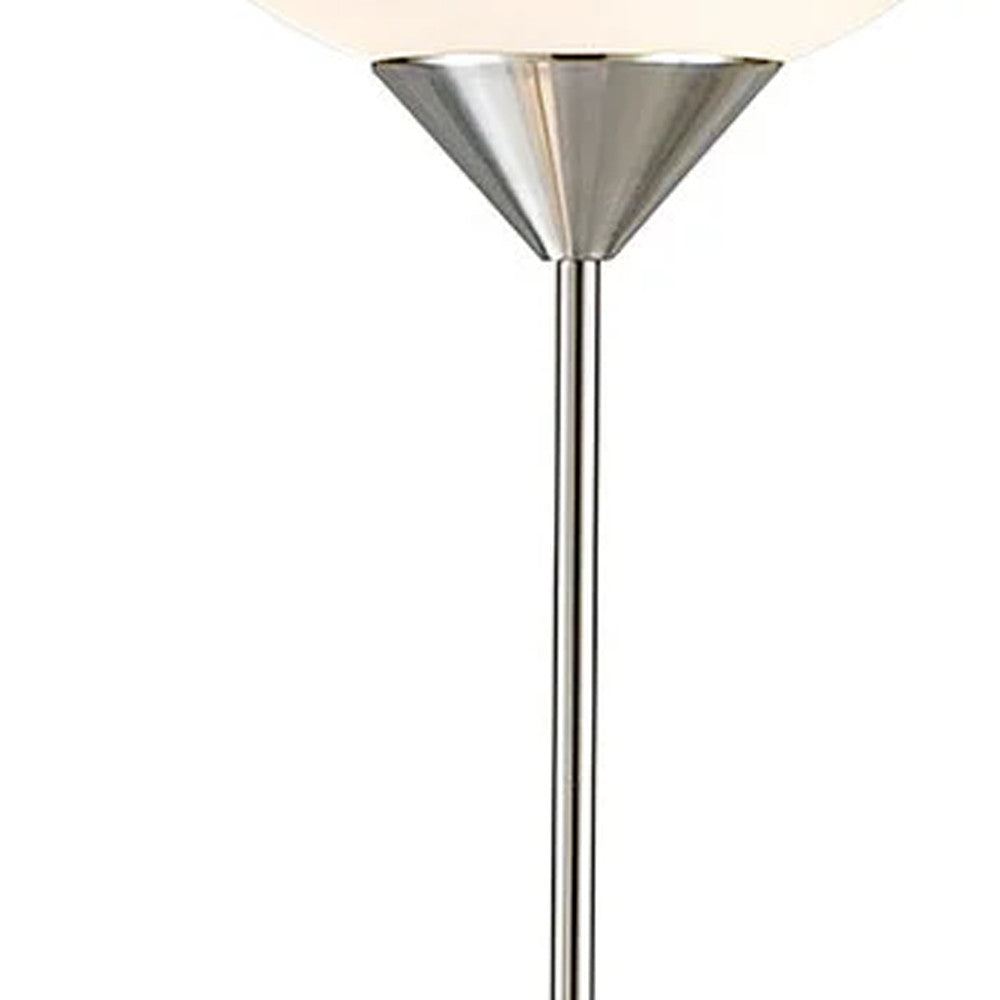 71" Two Light Torchiere Floor Lamp With White Acrylic Bowl Shades