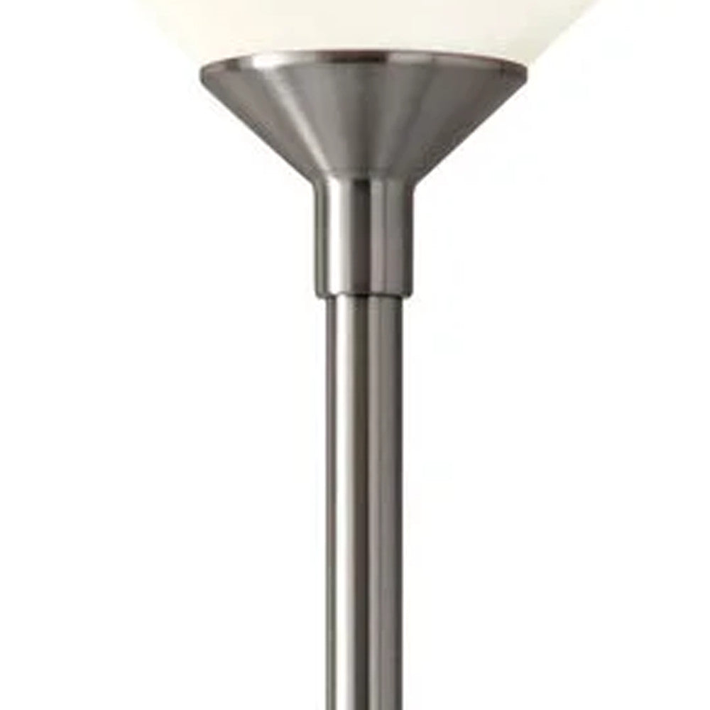 73" Black Torchiere Floor Lamp With White Cone Shade