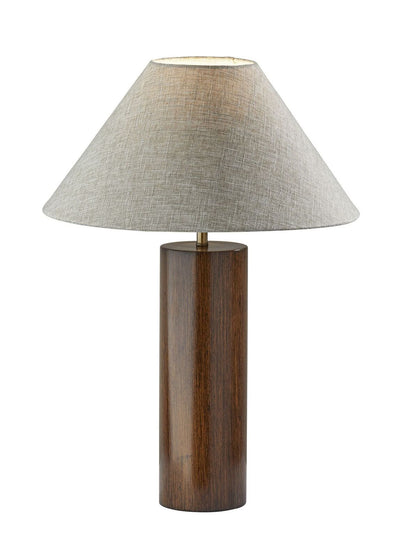 26" Natural Solid Wood Cylinder Table Lamp With White Cone Shade