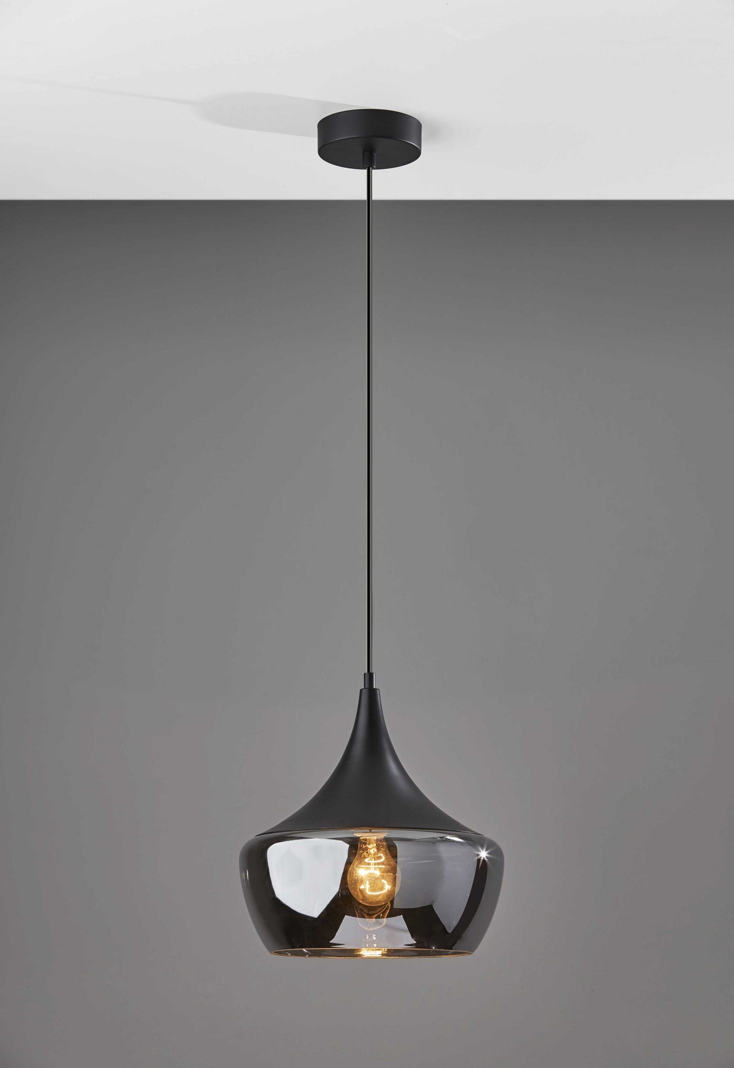 Gnome Smoked Glass Black Metal Pendant Lamp