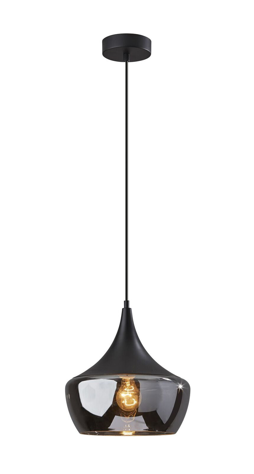 Gnome Smoked Glass Black Metal Pendant Lamp