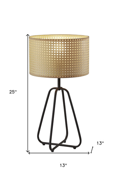 Open Cane Web Natural Shade Dark Bronze Table Lamp