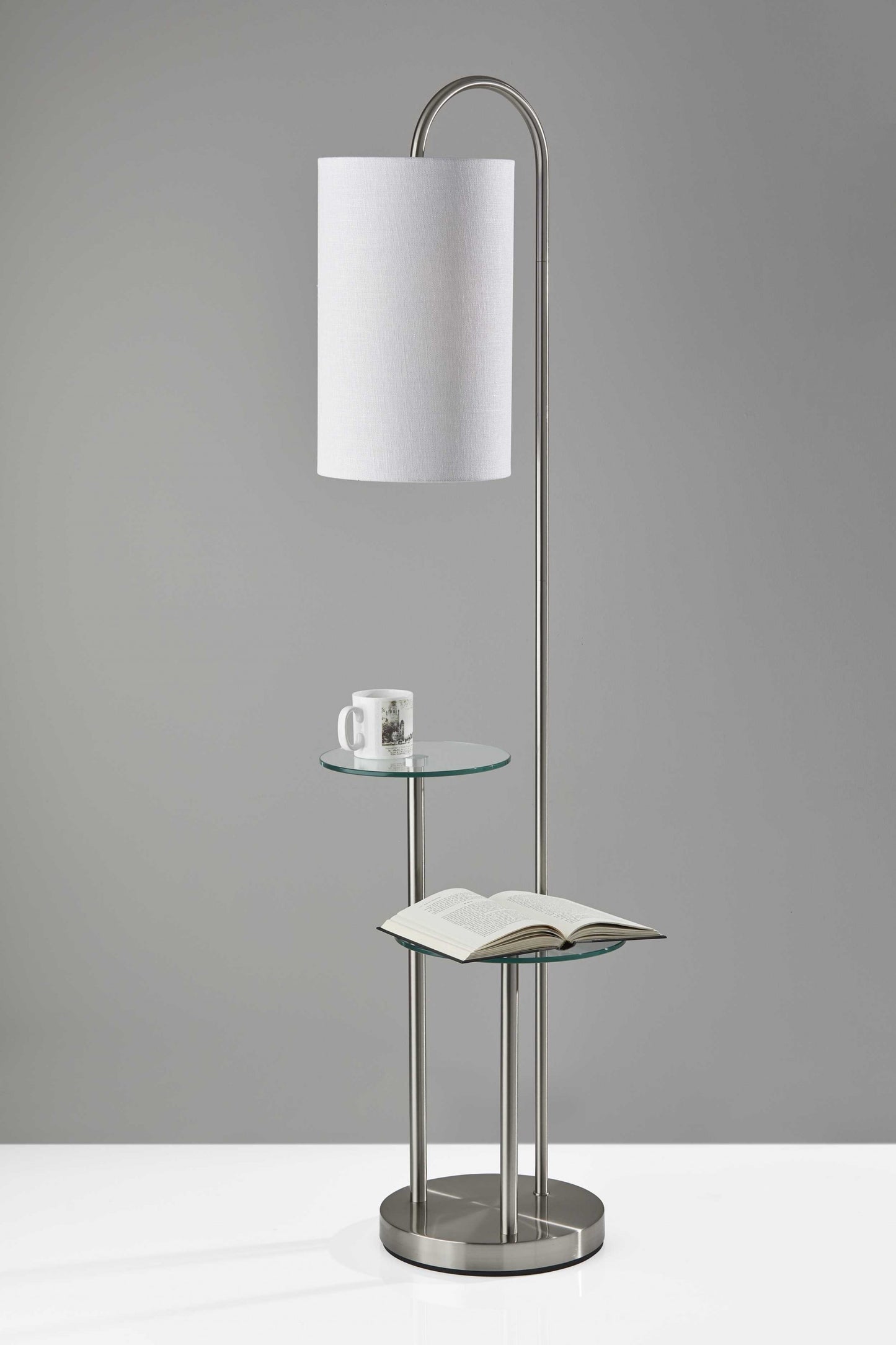 66" Tray Table Floor Lamp With White Drum Shade