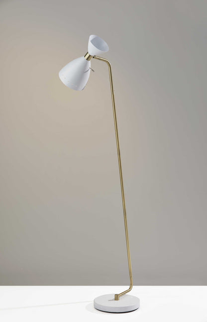 59" Brass Task Floor Lamp With White Metal Cone Shade