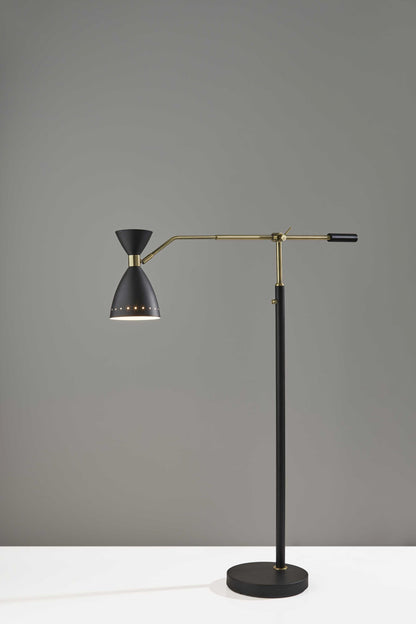 66" Black Adjustable Task Floor Lamp With Black Metal Cone Shade