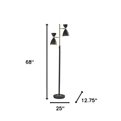 68" Black Task Floor Lamp With Black Metal Cone Shade