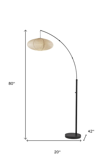 80" Black Arc Floor Lamp With Beige Solid Color Globe Shade