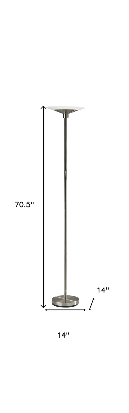 71" Steel Led Torchiere Floor Lamp With White Solid Color Cone Shade