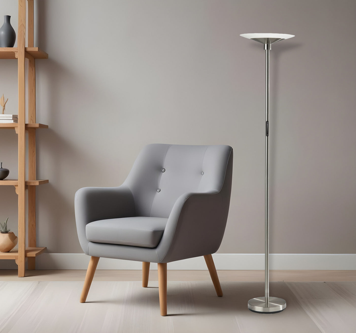 71" Steel Led Torchiere Floor Lamp With White Solid Color Cone Shade