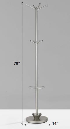 14" X 70" Champagne Powder Coated Steel Umbrella Stand Coat Rack