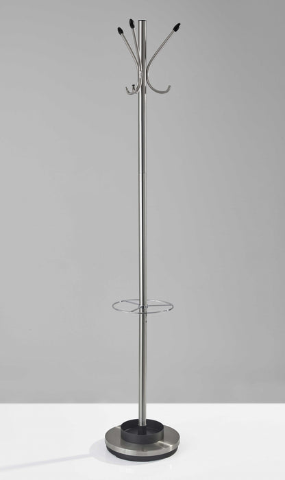 13" X 68" Brushed Steel Brushed Steel Stand  Coat Rack