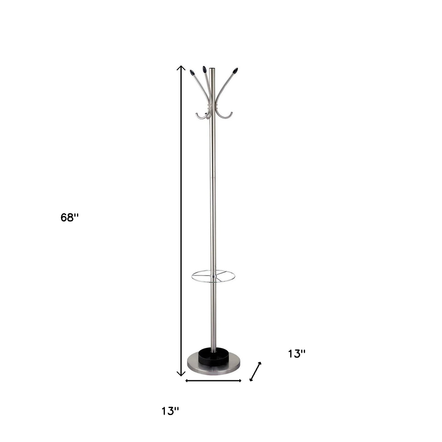 13" X 68" Brushed Steel Brushed Steel Stand  Coat Rack