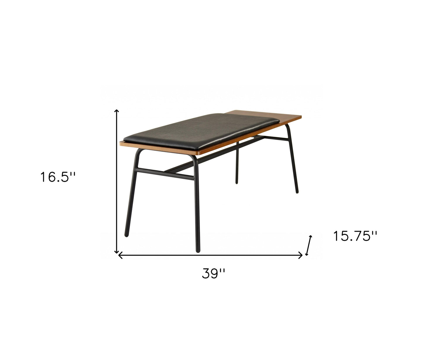 39" Brown and Black and Black Upholstered Faux Leather Bench