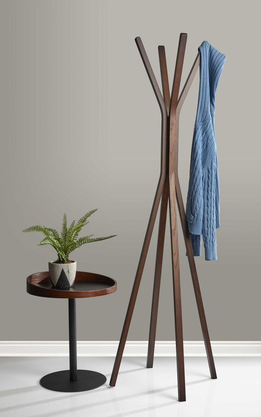 68" Natural Modern Wood Coat Tree Rack