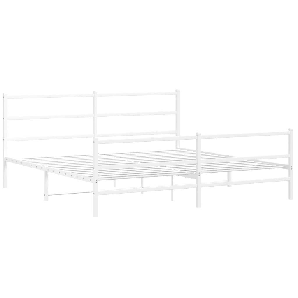 Metal Bed Frame without Mattress with Footboard��White 76"x79.9"