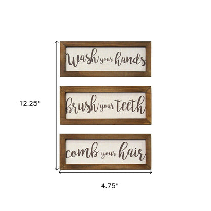 Set Of Three Bathroom Rules Wood Framed Wall Art