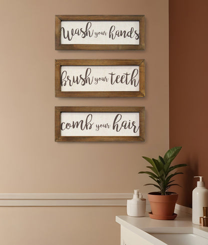 Set Of Three Bathroom Rules Wood Framed Wall Art