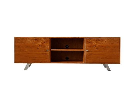 72" Brown Wood Cabinet Enclosed Storage TV Stand