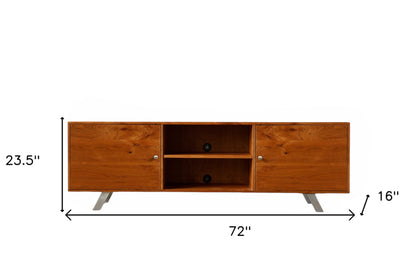 72" Brown Wood Cabinet Enclosed Storage TV Stand