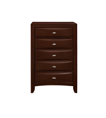 32" Espresso Solid Wood Five Drawer Chest