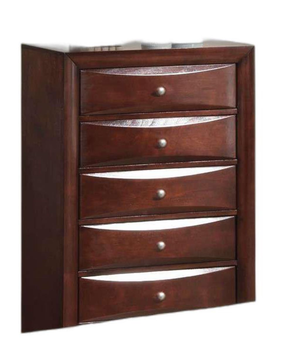 32" Espresso Solid Wood Five Drawer Chest