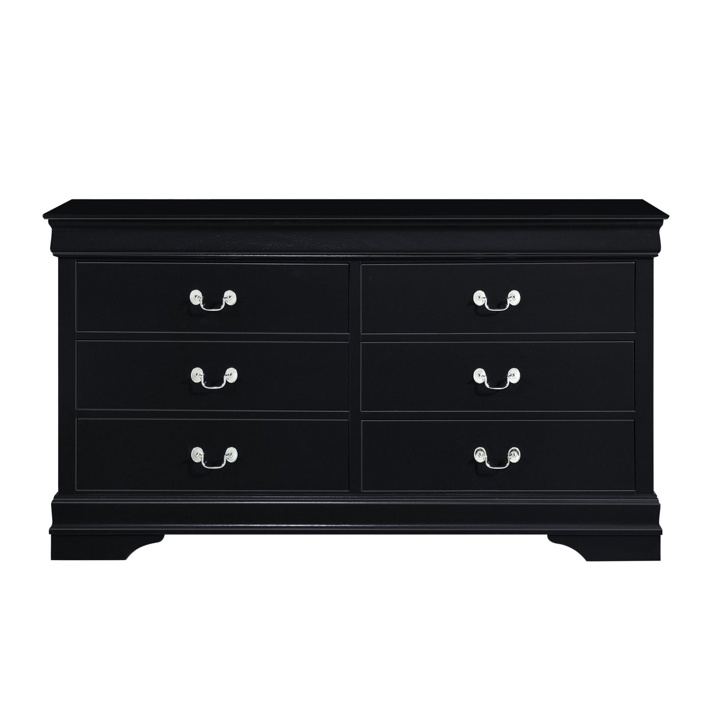 57" Black Solid Wood Six Drawer Double Dresser