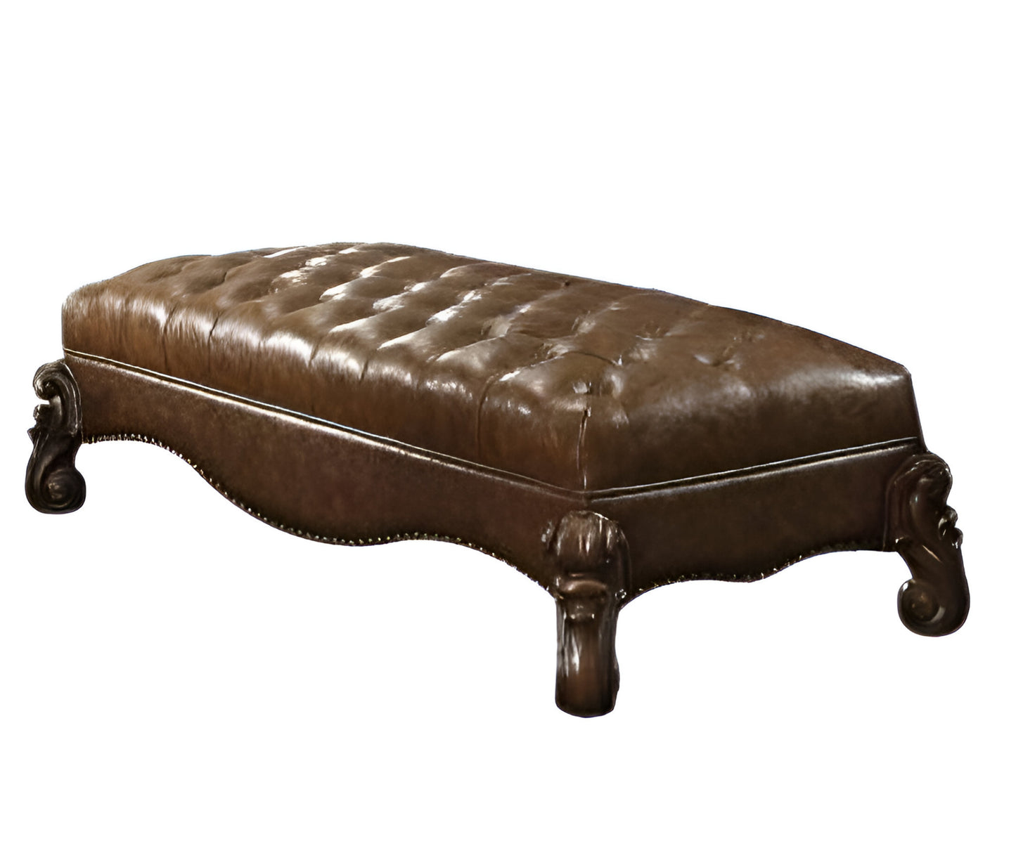 65" Brown Tufted Faux Leather Upholstered Bench